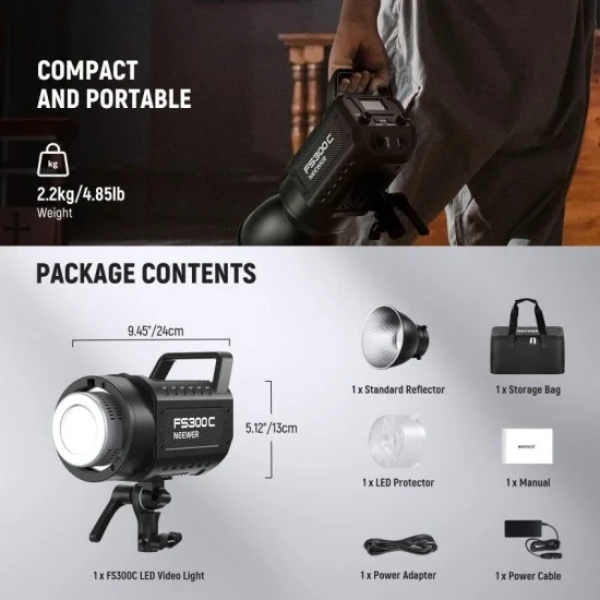 Neewer fs300c 300w rgb video light(uk) _ black